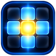 LICHT AUS! App-Icon: leuchtende blaue und gelbe Felder